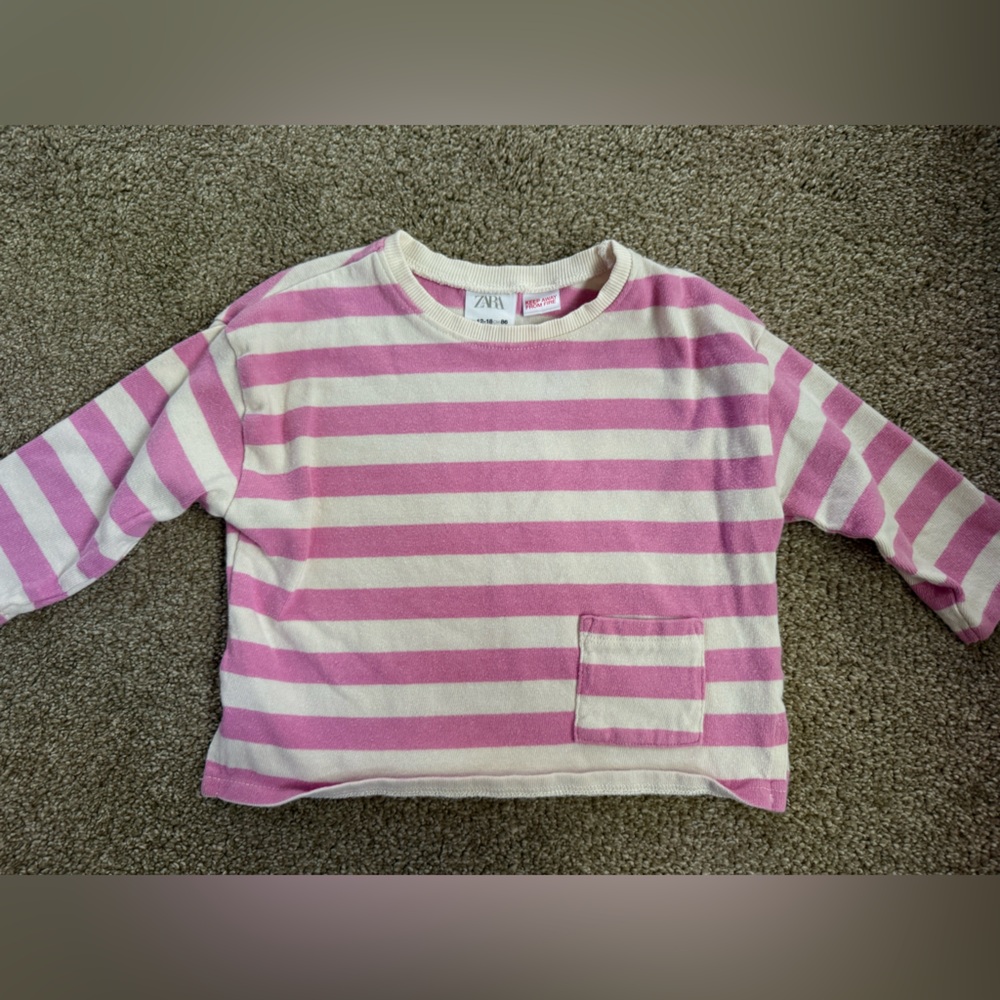 Zara Striped Pink and Cream Long Sleeve Tee